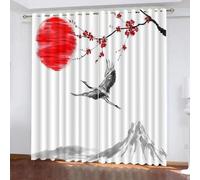 MEVASA Rideaux Style Japonais Art De L'encre Japonaise Rideau Occultant Chambre Fille Garcon 2 Pièces Rideaux Chambre Ado Isolation Thermique et Réduction du Bruit Rideaux 183x214 cm LxH