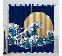 MEVASA Rideaux Style Japonais Art Japonais Rideau Occultant Lot de 2 Opaque Rideaux Oeillet Salon Baie Vitrée 3D Motif Polyester Rideau Hauteur 200 x Largeur 200 cm LxH