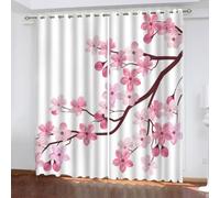 MEVASA Rideaux Style Japonais Fleurs Romantiques Rideau Occultant Lot de 2 Opaque Rideaux Oeillet Salon Baie Vitrée 3D Motif Polyester Rideau Hauteur 200 x Largeur 200 cm LxH