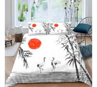 MEVASA Style Japonais Housse de Couette 200x200 Bambou Tour Parure de Lit 3 Pièces Enfant GarçOn Fille Ado Ultra Doux Microfibre Ensemble de Literie avec Fermeture éclair