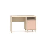 MEVEL Bureau Étude & Créativité Design Scandinave 120x58x80cm Rose & Beige Panneau de Particules / MDF avec Porte et 3 Étagères