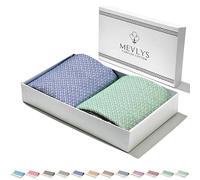 MEVLYS Lot de 2 serviettes de sauna, de hammam, de plage, de sauna, 100 x 180 cm, en coton, extra légères, pour homme et femme, menthe, bleu sax
