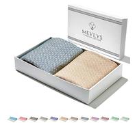 MEVLYS Lot de 2 serviettes de sauna, de hammam, de plage, de sauna, de plage, de pique-nique, de yoga, en coton, extra légères, pour homme et femme, bleu pétrole, beige pastel, 100 x 180 cm