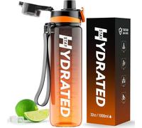 Mevoly Gourde 1L, Tritan Gourde Sport Motivation sans BPA, Transparente avec Graduée, Anti Fuite, Bouteille 1 Litre pour Camping, Randonnée, Yoga, Femme, Homme (Orange Crépusculaire)