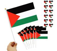 Mevronisshop-12 Pcs Drapeaux Palestine Petits+12 Pcs Palestine Autocollant,20 X 14.5 Cm Mini Drapeau Palestine Avec Mât,4 X 3.5 Cm Autocollants En Forme De Coeur Palestinien,Pour Décoration