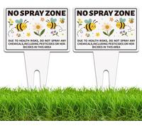 MEVRONISSHOP-2 Pack No Spray Zone Yard Sign Funny Flower Bee Pattern Ne pulvérisez pas le signe pour la cour avec des piques, Signes de pelouse en aluminium résistants aux intempéries,25x35cm