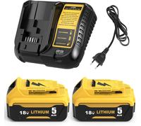 MEVRONISSHOP-2 Pièces 5000mAh Remplacement pour Dewalt Batterie 18V + Chargeur DCB184 10.8V-20V pour DCB200 DCB180 DCB181 DCB182 DCB201 DCB204 DCB127 DCB112 DCB115