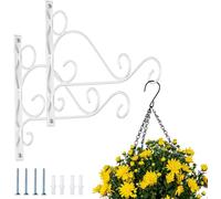 MEVRONISSHOP-2 Pièces Support Panier Suspendu, Blancs Support Plante Métal Cintres Lanternes À Montage Mural Fer, Crochets Jardin pour Suspendre Mangeoires À Oiseaux Lanternes Jardinières