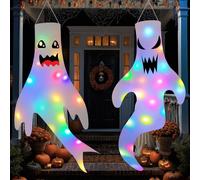 Mevronisshop-2 Stück Halloween Deko, 120x50cm Hanging Geist Windsack Ghost With Led Lichtern, Für Vorgarten, Terrasse, Rasen, Garten, Innen Außen Garten Horror Mottoparty