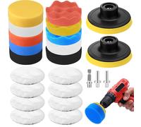 Mevronisshop-23 Pcs Pad Polissage Voiture, 76mm Pad Éponge De Polissages Éponge Polir Kit Disque Polissage Voiture En Laine Pour Lustreuse Polisseuse Voitures, Avec M10 Foret, Pour Ponçage Cirage