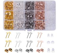 Mevronisshop-2600 Pièces Boucle D'oreille Clous En Acier Inoxydable Flat Pad Avec Dos De Boucle D'oreille En Acier Inoxydable Et Plastique Pour Fabrication De Boucles D'oreilles, 4 Couleurs