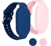 MEVRONISSHOP-2pcs pour Samsung Galaxy SmartTag 2 Bracelet, Étui de Protection Silicone Étanche Support de Couverture Complète Caché pour Enfants Personnes Âgées Accessoires (Bleu, Rose)