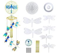 MEVRONISSHOP-32 Pièces Moule Resine Carillon Éolien, Moule Epoxy Resine Libellule, Moule Silicone Carillon à Vent et 3 Creux Tubes en Aluminium pour Décoration (Moule Carillon Éolien Libellule)