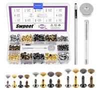 Mevronisshop-360 Ensembles 4 Couleurs 6mm 8mm 12mm Rivets En Cuir À Double Capuchon Avec 3 Outils De Fixation Kit D'assortiment, Rivets En Cuir À Double Capuchon Tubulaires Pour Bricolage Cuir Artisa