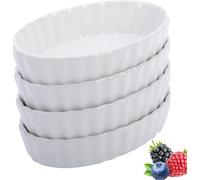 Mevronisshop-4 Coupelles De Service Pour Crème Brulée, Ovales, Convient Pour Le Four/Micro-Ondes, Dimensions: 13,5 X 8,1 X 2,7 Cm, Porcelaine, Blanc, 23302260