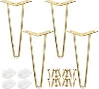 MEVRONISSHOP-4 pièces Pieds de Table, Pieds de Meuble 30cm avec vis, Pied de Table en épingle à Cheveux en métal doré, Pied Hairpin en métal à 2 Barres pour Petite Table Basse, casier IKEA, Armoire