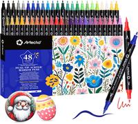 Mevronisshop-48 Couleurs De Feutres Acryliques, 0.5-5mm Dual Tip Marker Résistant À L'eau Avec Des Extrémités Doubles Pour Rock Painting, Verre, Papier, Bois, Oeuf, Toile, Céramique, Tissu, Cuir, Diy