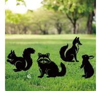 MEVRONISSHOP-4Pcs de Decoration Jardin Exterieur en Métal avec Animaux Renard en Métal Ornement Extérieur Silhouette Noire Decoration Jardin Lapin Piquets de Parterre de Fleurs