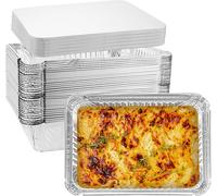 MEVRONISSHOP-50 Pièces 1000ml Barquette Aluminium avec Couvercle, 22 x 15,8 x 5,5 cm Barquette Aluminium pour Barbecue, Cuisson, Congélation