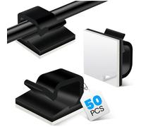 MEVRONISSHOP-50 Pièces Attache Cable Adhésif, Clip Cable et Accroche Cable ¿ Supports pour Gestion des Fils et Câbles Électriques, Faciles à Poser sur le Mur, Idéaux pour Maison, Bureau et Voiture, N