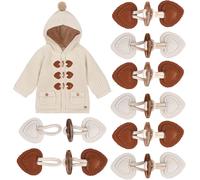 Mevronisshop-8 Paires Boutons En Cuir Résine,10,2 X 3,4 Cm Résine Boutons En Cuir,Beige Et Marron Brandebourg Mercerie,En Forme De C?ur,Brandebourg,Bouton Duffle Coat Pour Les Vestes,Les Pulls Et Les