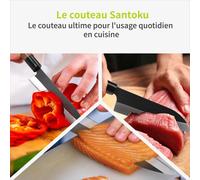 Mevronisshop-Acropaq Couteau Damas Lame De 7 Pouces (17 Cm), Acier Damas Inoxydable (Dureté 57 Hrc), Manche Ergonomique En Ébène Et Cerisier - Couteau Santoku, Couteau De Cuisine Damas