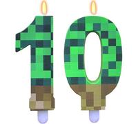 Mevronisshop-Anniversaire 10 Bougies D'anniversaire Vert, Gâteau Et Jeu Vidéo Pixel Thème