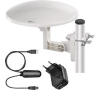 MEVRONISSHOP-Antenne numérique avec amplificateur - pour l'extérieur - Antenne Active Village - Portée 0-80 km - FM/Dab/DVB-T/DVB-T2 - Filtre LTE/4G/5G intégré - Angle de réception 360°