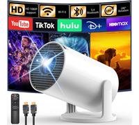 MEVRONISSHOP-Apps intégrées Mini Projector 4K Portable, Wi-FI 6 et Bluetooth 5.4, projecteur Video avec 18000 Lumens, Android TV, Retroprojecteur Auto Keystone Compatible avec HDMI/Stick TV/PC