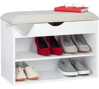 MEVRONISSHOP-Banc à Chaussures, Garde Robe rembourré, 3 Compartiments, Rabattable, Etagère, siège, 45x62x30cm, Mousse, Blanc, Crème