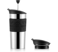 MEVRONISSHOP-BODUM Ensemble de cafetière à piston Travel, acier inoxydable avec couvercle supplémentaire, aspirateur, 350 ml/12 oz, noir