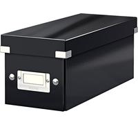 MEVRONISSHOP-Boîte de rangement Click & Store, Format CD (14,3 x 13,6 x 35,2 cm), adapté aux CD et autres objets, Pour le bureau et la maison, Montage bouton pression, En carton recyclé à 84%, Noir,