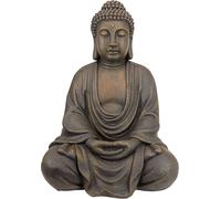 Mevronisshop-Bouddha Méditatif Du Grand Temple Statue De Jardin, Moyen 66 Cm, Polyrésine, Pierre Grise