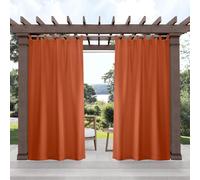 Mevronisshop-Cabana Solid Indoor/Outdoor Light Filtering Hook-And-Loop Tab Top Curtain Panel, 54""X96"", Mecca Orange, Set Of 2
