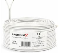 MEVRONISSHOP-Câble coaxial satellite Twin Mini 50 m - 2 x 4 mm - Blanc - Extra fin et double blindage - Câble d'antenne TV peu encombrant pour SAT DVB-T Récepteur Twin ¿ Ultra HD 4K 3D
