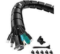 MEVRONISSHOP-Cache Cable, Range Câble 2x1.5M, Manchon de Rangement Organisateur de Câble avec 20 Colliers de Câble, 5 Clips de Câble Adhésifs, 1 Clip de Guidage de câble 16 mm + 22 mm, Noir