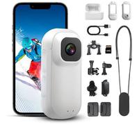 Mevronisshop-Caméra Action Mini 360° 1080p - Caméra Sport Polyvalente Étanche 30m, Wifi, App Compatible Vlog, Équipement Moto/Vélo/Équitation, Accessoires Complets Inclus (Blanc)