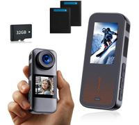 Mevronisshop-Caméra Sportive Avec Carte Mémoire 32 Go, Double Écran Caméra Moto, Caméra D'action Avec Batterie Rechargeable, 2 X 1350 Mah Et Ensemble D'accessoires(Grigio Nero)