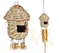 Mevronisshop-Carillon À De 2, Bambou Et Paille, Intérieur Et Extérieur, Déco, Jardin, Hxd 67,5x13,5 Cm, Nature