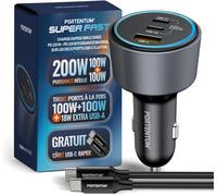 MEVRONISSHOP-Charger Allume Cigare USB C 200W Triple ¿ Cadeau Cable USB C Charge Rapide ¿ Charger Voiture ¿ 2X USBC PD 100W + USBA QC 18W ¿ Prise Allume Cigare 12V pour iPhone iPad MacBook Android
