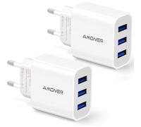 MEVRONISSHOP-Chargeur Rapide, 2-Packs 15W 3 Port Prise USB Chargeur Rapide iPhone, Multi Secteur Universel Chargeur Mural, Adaptateur USB Universel pour Apple iOS, Android, Portables, Windows etc