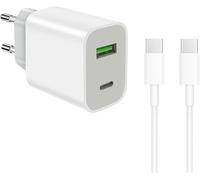 MEVRONISSHOP-Chargeur USB C Recharge Rapide avec Câble, 20W Prise 2 Ports Alimentation Blanc Adaptateur Mural pour lPhone 17 16 15 14 13 12 11 10 G alaxy Téléphones Bloc Charge USB-C Power Delivery C