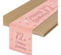 Mevronisshop-Chemin De Table Décoratif Pour 12ème Anniversaire Fille - Motif Happy 12 Ans - Nappe De Décoration Pour Femme - Fête D'anniversaire - 180 X 35 Cm