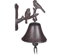 MEVRONISSHOP-Clochette portière Fonte Motif Oiseau Cloche Antique Rustique Sonnette Murale Résistant température Décor Jardin Brun Carillon Corde, Marron
