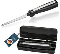 MEVRONISSHOP-Couteau électrique pour viande et pain avec double lame en acier inoxydable, boîte et chiffon d'entretien inclus - Couteau électronique Moteur puissant de 120 watts - Silencieux Inoxydab