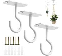 MEVRONISSHOP-Crochets de Plafond pour Plantes Suspendues, 3 Pack Métal Mur Crochet Swag avec Vis et Ancres, Crochets de Suspension pour Paniers Mangeoires à Oiseaux Lanternes Carillons Éoliens (Blanc