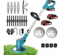 MEVRONISSHOP-Debroussailleuse Electrique sans Fil, 800W/60Min, Coupe Bordure sans Fil avec 2 Batterie, Debroussailleuses Batterie 21V, 4 Types De Lames, Poignée réglable, pour Jardin