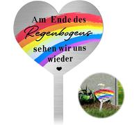 Mevronisshop-Décoration Funéraire En Acier Inoxydable Avec Inscription Am Ende Des Regenbogens Sehen Wir Uns Wieder Pierre Tombale Métalliques En Forme De Coeur Pleurer Un Parent Ou Un Animal De Compa