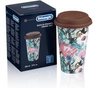 Mevronisshop-Delonghi Dlsc065 Tasse Isotherme En Céramique 295ml Avec Couvercle En Silicone Motif Fleurs, Ceinture