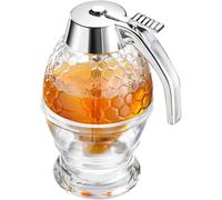 Mevronisshop-Distributeur De Miel/Doseur À Miel Avec Support, Capacité : 200 Ml, Motif Nid D'abeille, Verre/Plastique, Deluxe, Transparent/Argenté, 65132260
